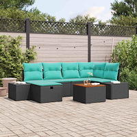 vidaXL Trädgårdsoffset 7 st Svart Poly rattan