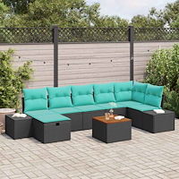 vidaXL Trädgårdsoffset 8 st Svart Poly rattan