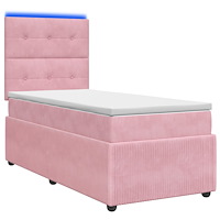 vidaXL LED sängram med madrass med huvudgavel Rosa 90 x 190 cm Sammet
