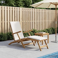 vidaXL Fällbar Deck Chair med Kudde Vit Massivt teakträ