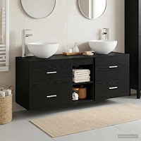 vidaXL Badrumsskåpsset 3 st Svart ek 49,5 x 35 x 63 cm Konstruerat trä