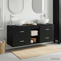 vidaXL Badrumsskåpsset 3 st Svart ek 49,5 x 41 x 64,5 cm