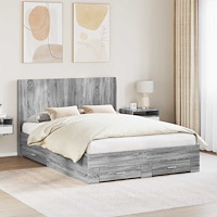 vidaXL Sängram med förvaring och huvudgavel Grå Sonoma Konstruerat trä