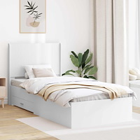 vidaXL Sängram med förvaring och huvudgavel Vit 90 x 190 cm