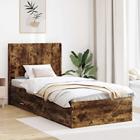vidaXL Sängram med förvaring och huvudgavel Rökt ek 75 x 190 cm