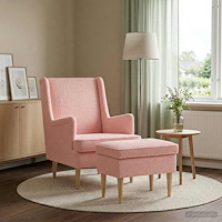 vidaXL Fåtölj med fotpall 2 st Rosa Bouclé