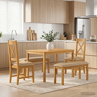 vidaXL Matgrupp 5 st Beige Massivt Ekträ