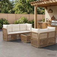 vidaXL Trädgårdsoffset 6 st Beige konstrotting