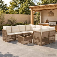 vidaXL Trädgårdsoffset 9 st Beige konstrotting