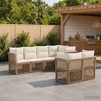 vidaXL Trädgårdsoffset 7 st 7-Antal sittplatser Beige konstrotting