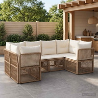 vidaXL Trädgårdsoffset 6 st 6-Antal sittplatser Beige konstrotting