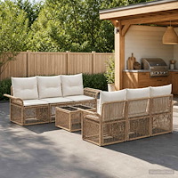 vidaXL Trädgårdsoffset 7 st Beige konstrotting