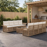 vidaXL Trädgårdsoffset 9 st Beige konstrotting
