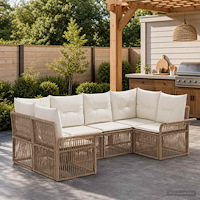 vidaXL Trädgårdsoffset 6 st 6-Antal sittplatser Beige konstrotting