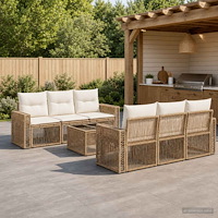 vidaXL Trädgårdsoffset 7 st Beige konstrotting