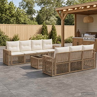 vidaXL Trädgårdsoffset 8 st Beige konstrotting