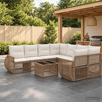 vidaXL Trädgårdsoffset 9 st Beige konstrotting