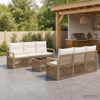 vidaXL Trädgårdsoffset 7 st Beige konstrotting