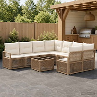 vidaXL Trädgårdsoffset 9 st Beige konstrotting