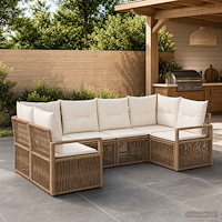 vidaXL Trädgårdsoffset 6 st 6-Antal sittplatser Beige konstrotting