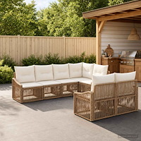 vidaXL Trädgårdsoffset 7 st 7-Antal sittplatser Beige konstrotting