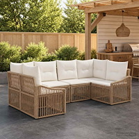 vidaXL Trädgårdsoffset 6 st 6-Antal sittplatser Beige konstrotting