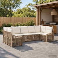 vidaXL Trädgårdsoffset 7 st 7-Antal sittplatser Beige konstrotting
