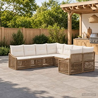 vidaXL Trädgårdsoffset 8 st 8-Antal sittplatser Beige konstrotting