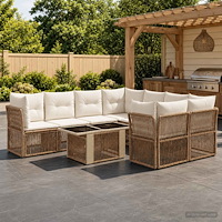 vidaXL Trädgårdsoffset 9 st Beige konstrotting