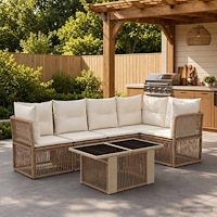 vidaXL Trädgårdsoffset 6 st Beige konstrotting