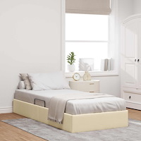 vidaXL Ottoman Sängram med lagring Kräm 90 x 190 cm tyg