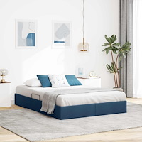 vidaXL Ottoman Sängram med lagring Blå 140 x 190 cm tyg