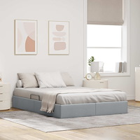 vidaXL Ottoman Sängram med lagring Ljusgrå 140 x 200 cm tyg