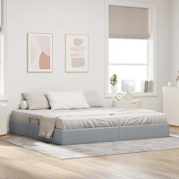 vidaXL Ottoman Sängram med lagring Ljusgrå 200 x 200 cm tyg