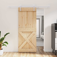 vidaXL Skjutdörr Naturlig och vit 85 x 210 cm Massiv furuträdörr