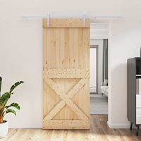 vidaXL Skjutdörr Naturlig och vit 90 x 210 cm Massiv furuträdörr