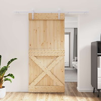 vidaXL Skjutdörr Naturlig och vit 95 x 210 cm Massiv furuträdörr