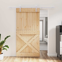 vidaXL Skjutdörr Naturlig och vit 100 x 210 cm Massiv furuträdörr
