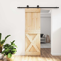 vidaXL Skjutdörr Naturlig och svart 70 x 210 cm Massiv furuträdörr