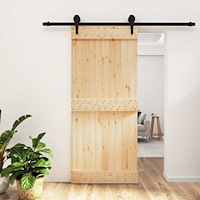 vidaXL Skjutdörr Naturlig och svart 90 x 210 cm Massiv furuträdörr