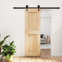 vidaXL Skjutdörr Naturlig och svart 70 x 210 cm Massiv furuträdörr