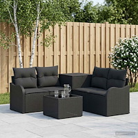 vidaXL Soffset 6 st Svart Poly Rattan och stål