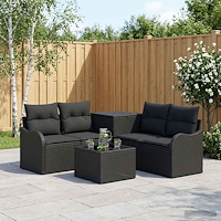 vidaXL Soffset 6 st Svart Poly Rattan och stål