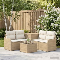 vidaXL Soffset 6 st Beige och krämvit Poly Rattan och stål