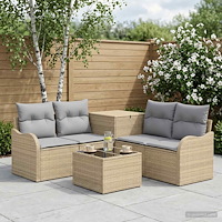 vidaXL Soffset 6 st Beige och Ljusgrå Poly Rattan och stål