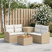 vidaXL Soffset 6 st Beige och krämvit Poly Rattan och stål