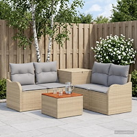 vidaXL Soffset 6 st Beige och Ljusgrå Poly Rattan och stål