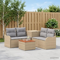 vidaXL Soffset 6 st Beige och Ljusgrå Poly Rattan och stål