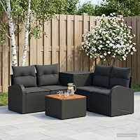 vidaXL Soffset 6 st Svart Poly Rattan och stål