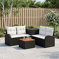 vidaXL Soffset 6 st Svart och krämvit Poly Rattan och stål